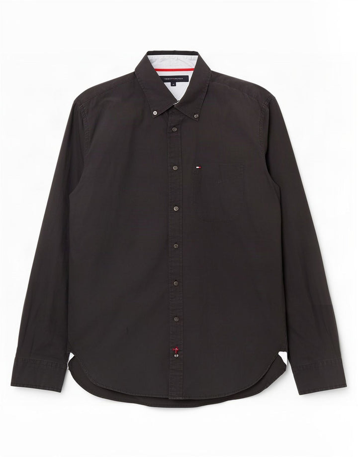 Cămașă Tommy Hilfiger pentru bărbați, bumbac mediu negru