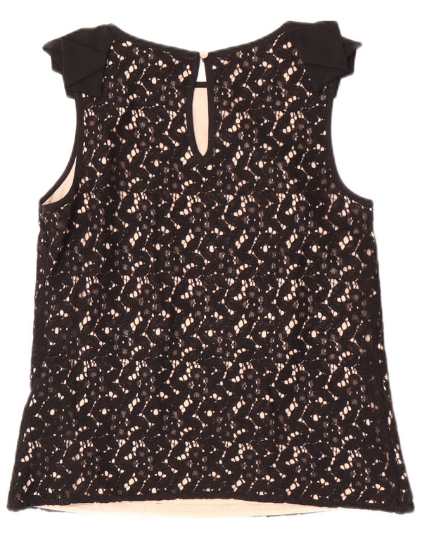 Bluză Oasis pentru femei, fără mâneci, din dantelă, UK 10, bumbac floral negru mic