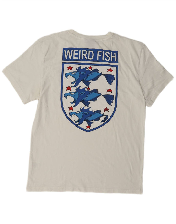 Tricou grafic pentru bărbați Weird Fish Top mare din bumbac alb