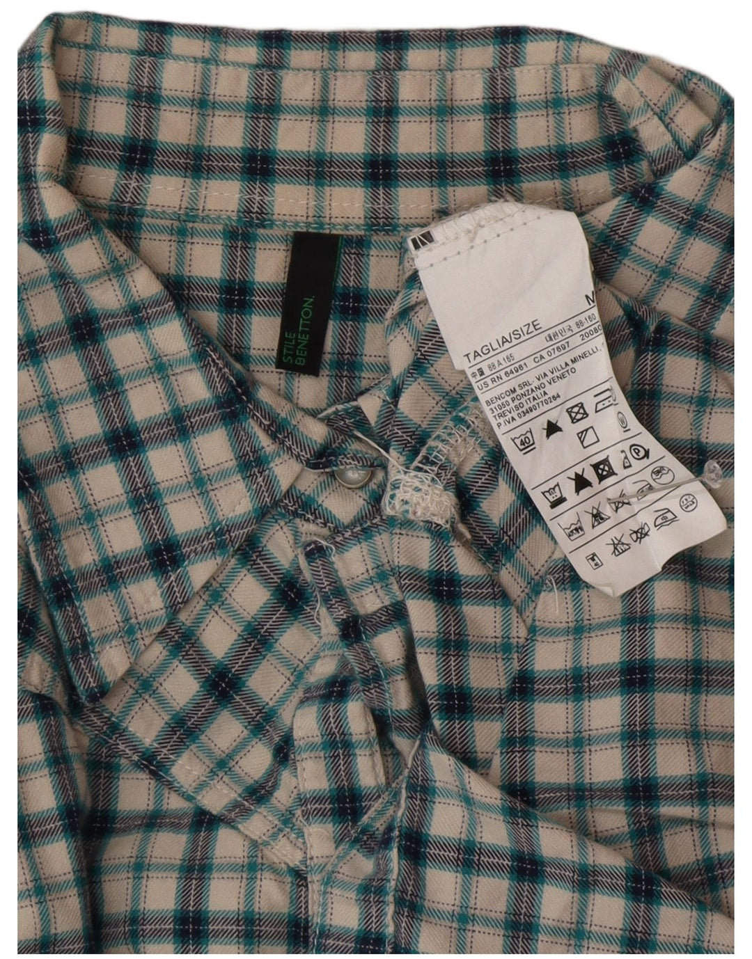 Cămașă de flanel pentru femei BENETTON UK 14, bumbac cu carouri verde mediu