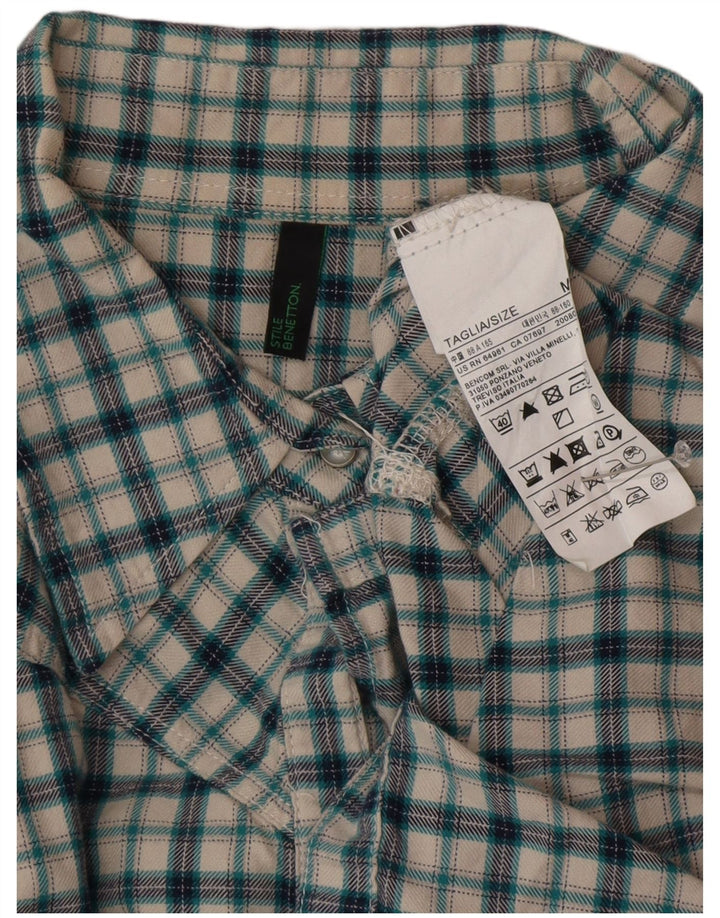 Cămașă de flanel pentru femei BENETTON UK 14, bumbac cu carouri verde mediu