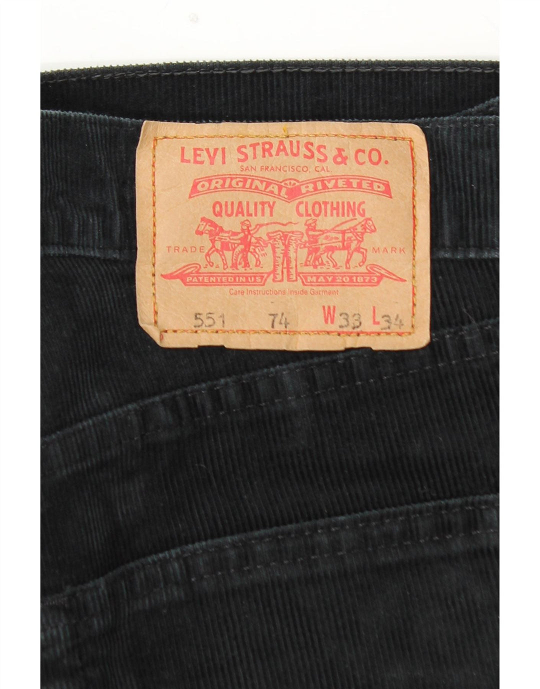 Pantaloni 551 drepti din velur pentru bărbați LEVI'S, bumbac negru, W33 L30