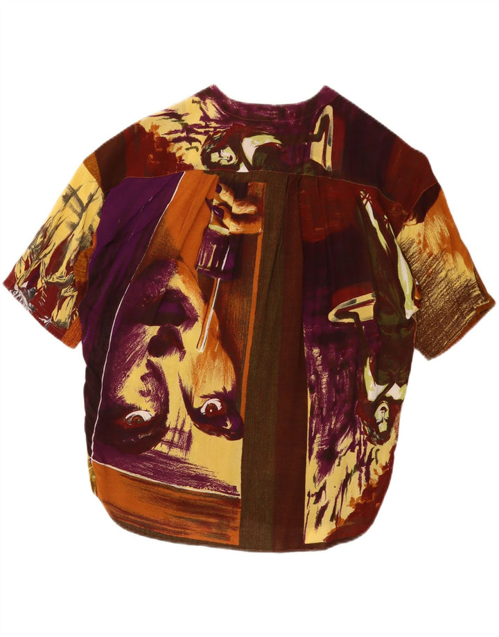 Bluză cu grafică vintage pentru femei, top IT 46, mare, maro, bloc de culoare