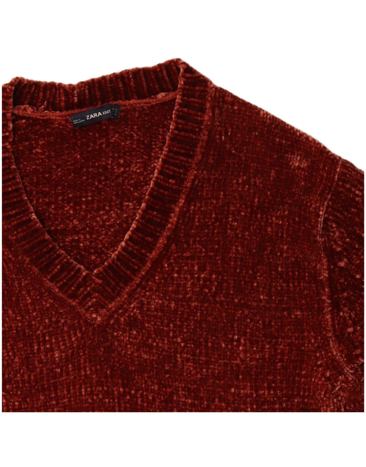 Pulover cu decolteu în V supradimensionat pentru femei Zara UK 10 Poliester maro mic