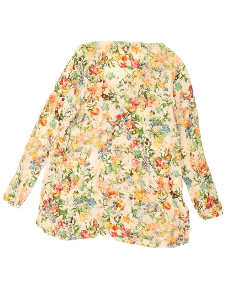 Bluză cu mânecă lungă cu paragate ZARA pentru femei UK 16, mare, alb, floral