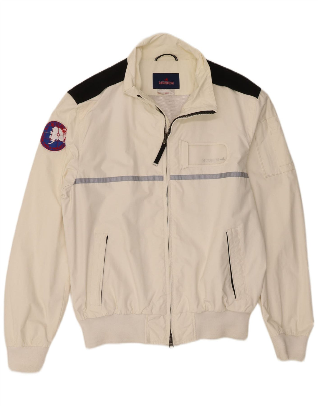 Geacă bomber cu grafică pentru bărbați Museum UK 42 XL din poliamidă color bloc alb