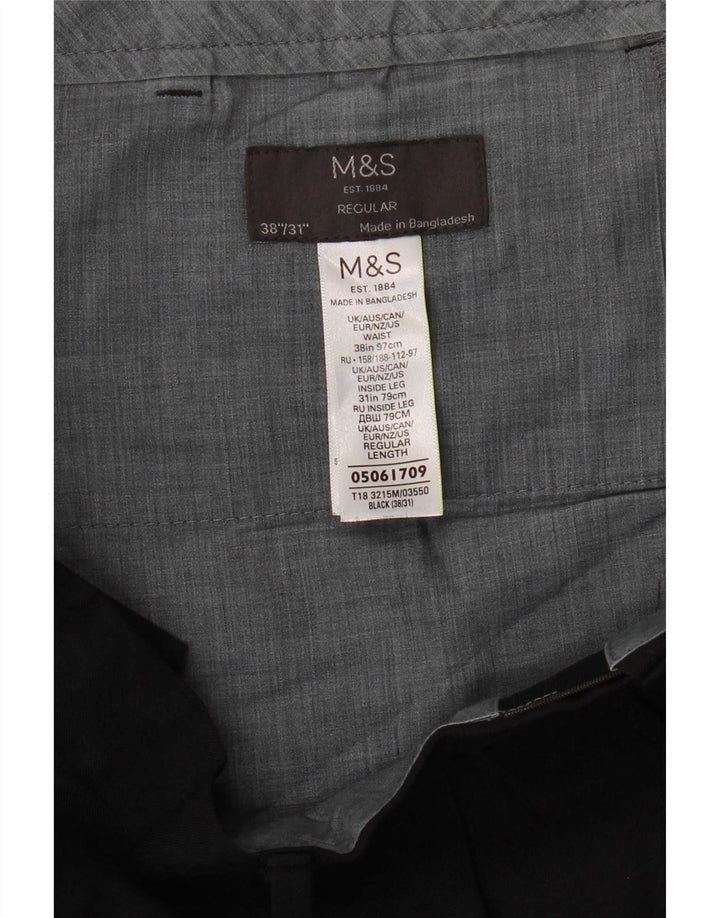 Pantaloni de costum obișnuiți pentru bărbați Marks & Spencer L38 L31 Poliester negru