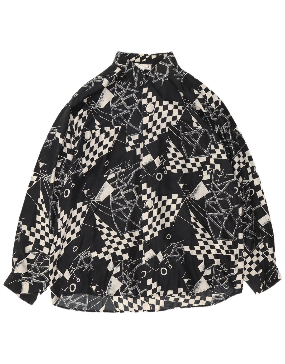 Cămașă Bărbați VINTAGE XL Neagră Geometrică Mătase