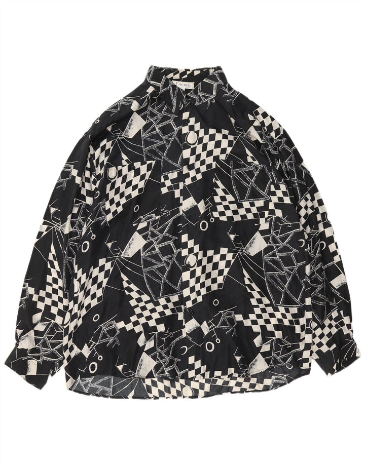 Cămașă Bărbați VINTAGE XL Neagră Geometrică Mătase