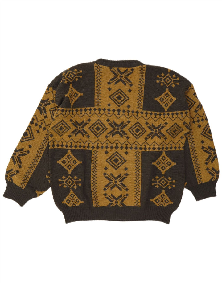 Pulover pentru bărbați Islanda cu decolteu triplu Pulover mare kaki Fair Isle