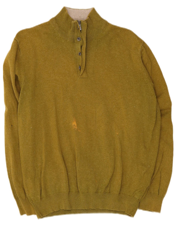 Massimo Dutti Pulover pentru bărbați cu gât cu nasturi XL bumbac verde