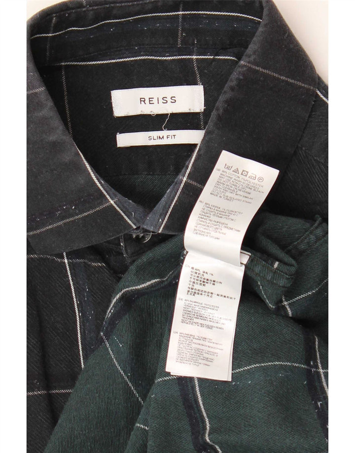 Cămașă de flanel pentru bărbați Reiss Slim Fit, bumbac cu carouri negru mediu