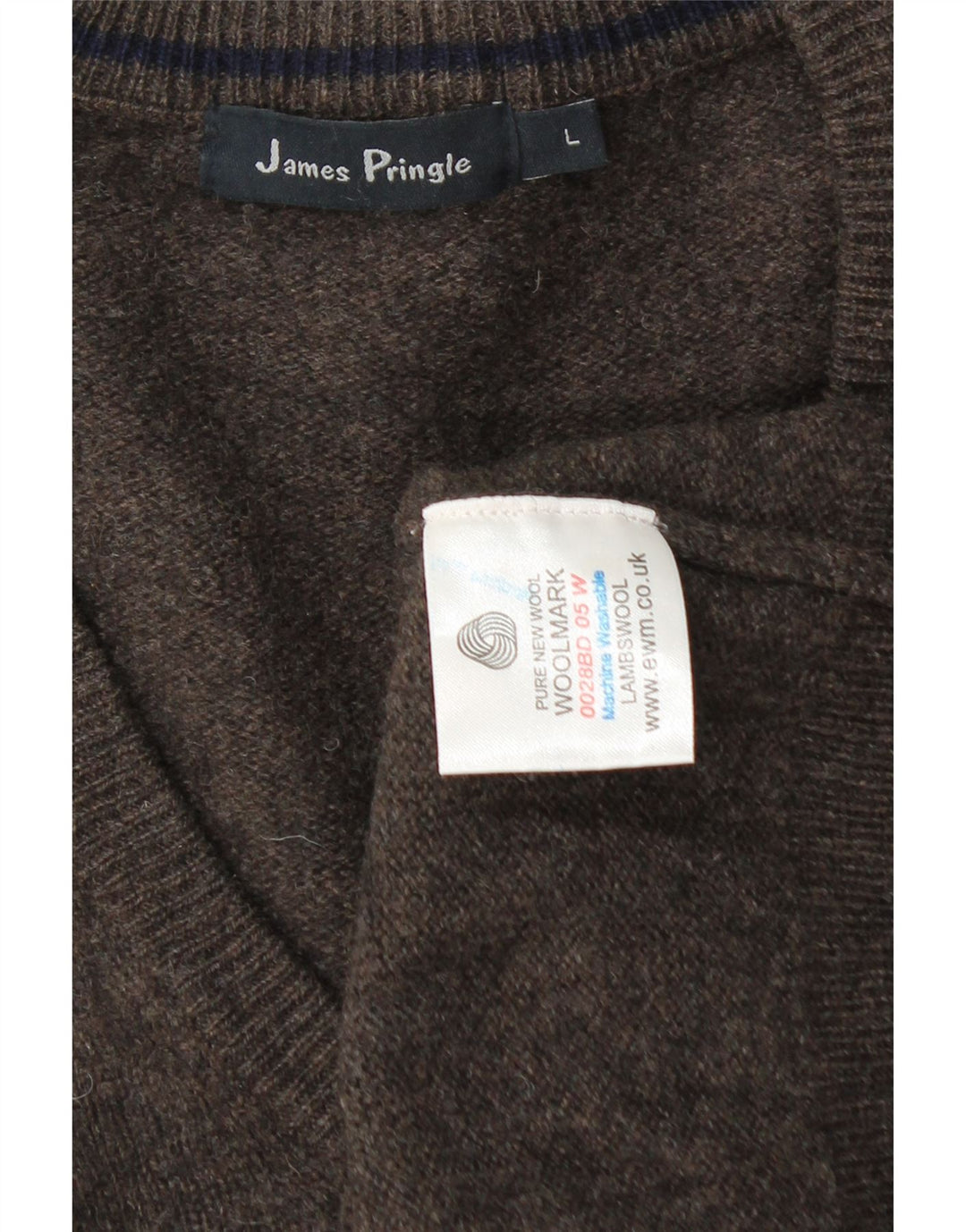 James Pringle Pulover cu decolteu în V pentru bărbați, lână de miel maro mare