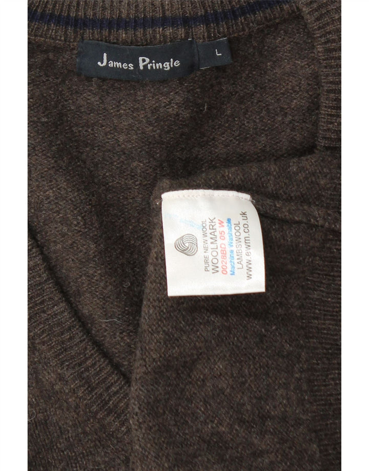 James Pringle Pulover cu decolteu în V pentru bărbați, lână de miel maro mare