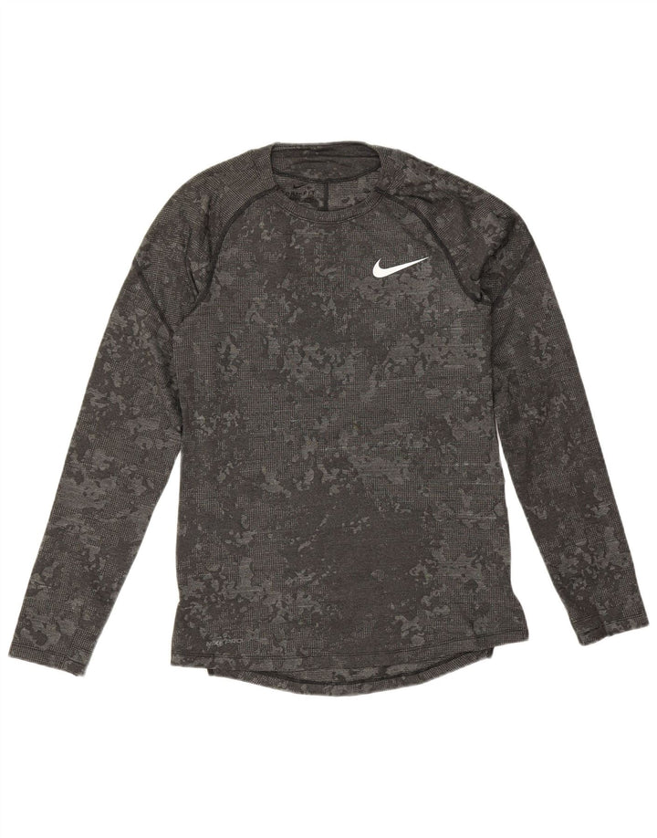Nike Dri Fit Slim Fit Top cu mânecă lungă, gri mic, poliester camuflaj