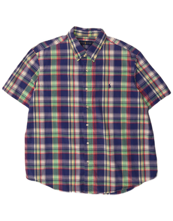 Cămașă cu mânecă scurtă pentru bărbați Ralph Lauren 2XL, bumbac cu carouri albastre