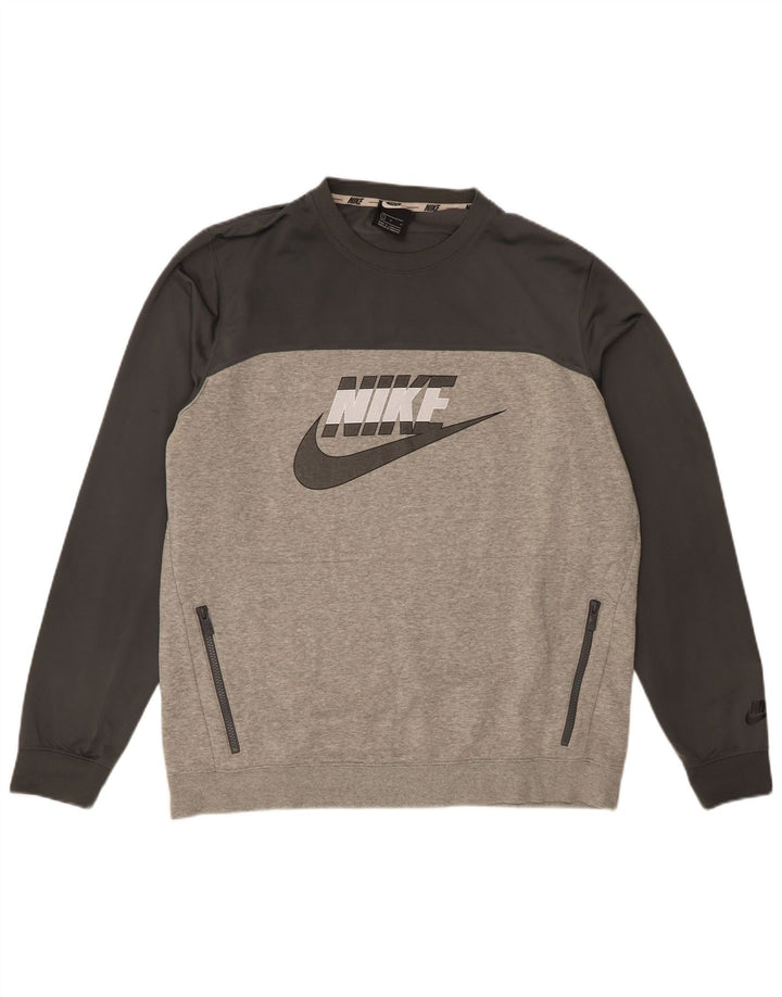 Hanorac grafic pentru bărbați Nike Pulover mare, gri, bumbac color bloc