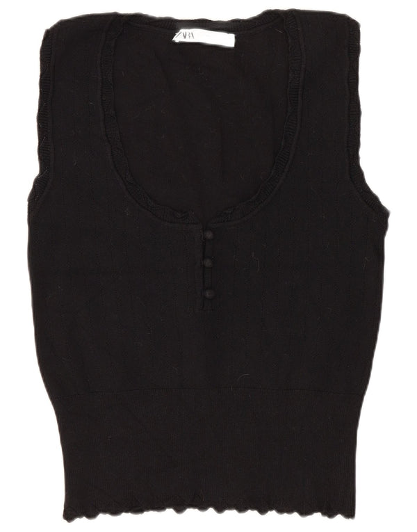 Zara femei Crop Vest Tank Top UK 14 mare, negru, viscoză