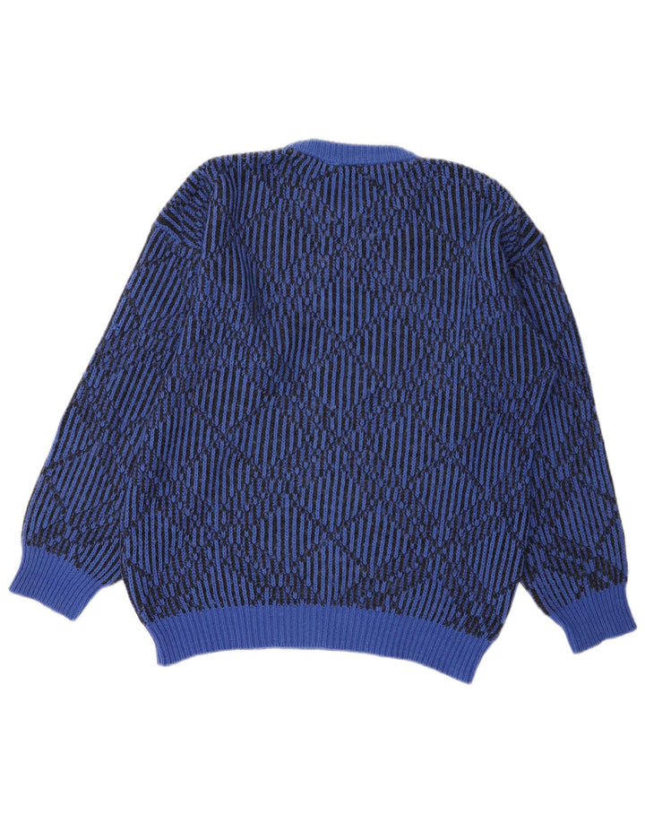 Pulover vintage pentru bărbați cu gâtul turnat, mare, albastru, geometric