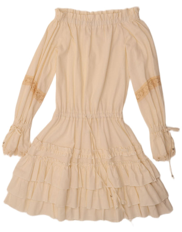 Rochie VINTAGE pentru femei cu mâneci lungi, fără umeri UK 12, in alb mediu mediu