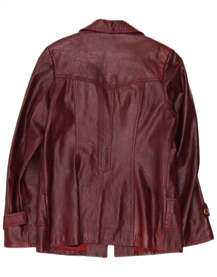Jachetă de piele vintage pentru femei UK 26 5XL Burgundy
