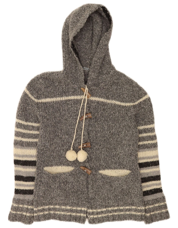 Cardigan vintage cu glugă pentru femei UK 8 Lână cu dungi gri mici