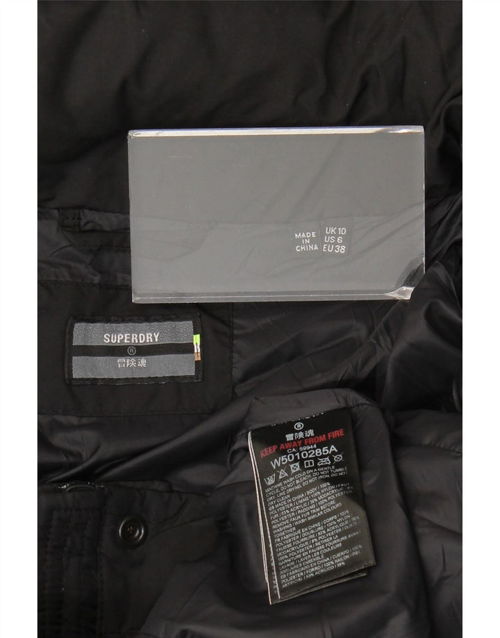 Palton căptușit cu glugă Superdry pentru femei UK 10 Poliester negru mic