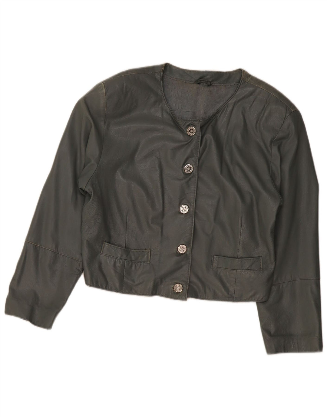 Bomber din piele pentru femei VINTAGE UK 12 din piele gri medie