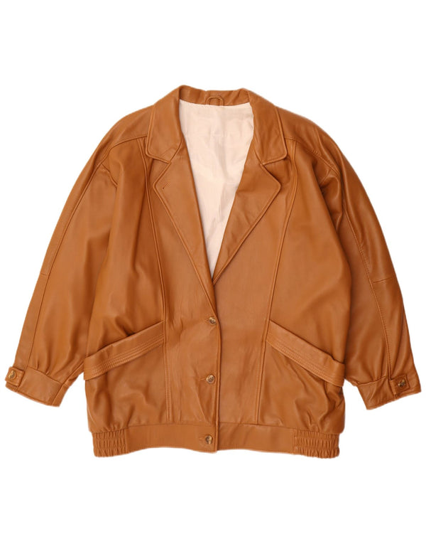 Jachetă de piele vintage pentru femei supradimensionată EU 44 XL din piele maro