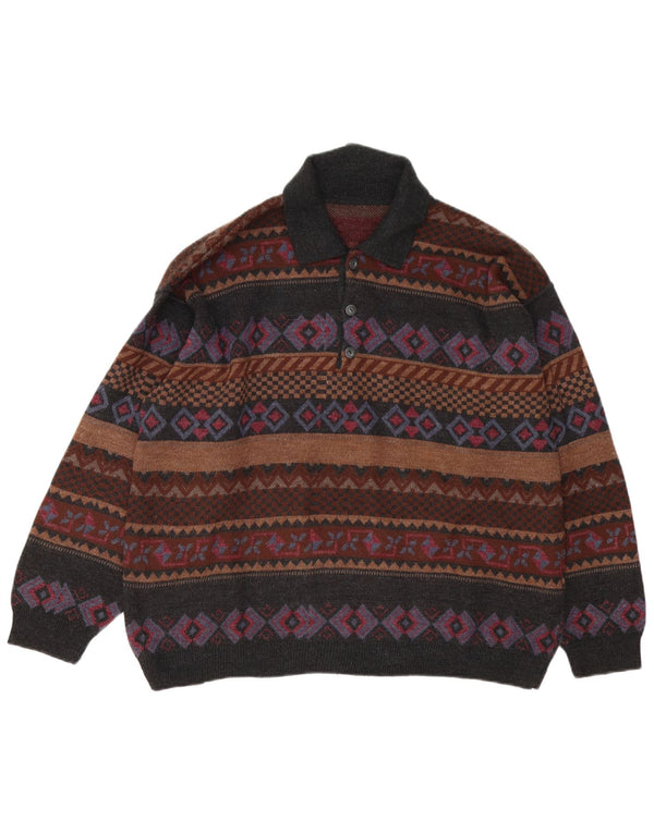 Pulover vintage pentru bărbați cu gât polo, XL, multicolor, Fair Isle