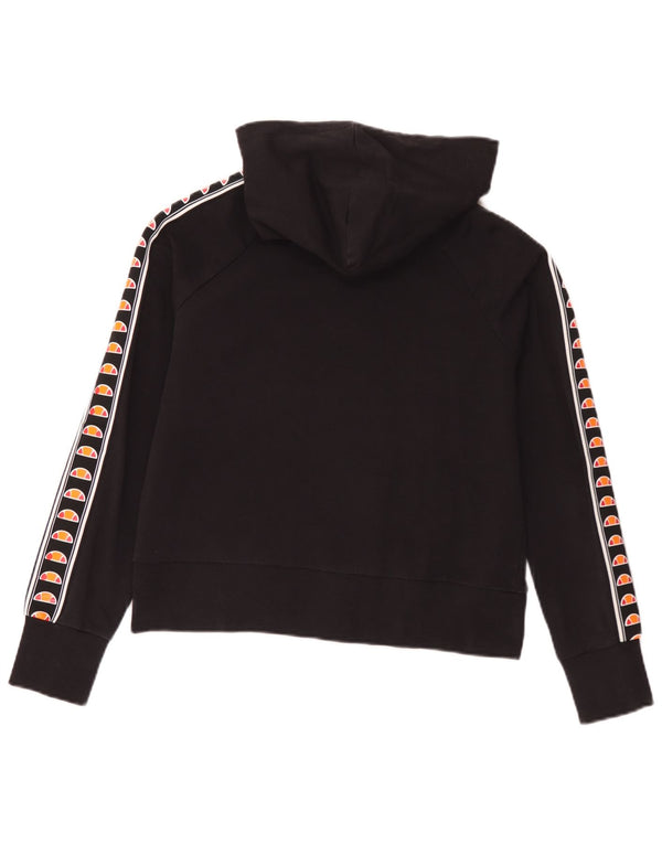 Pulover cu glugă cu fermoar grafic Ellesse pentru femei UK 14 bumbac mediu negru
