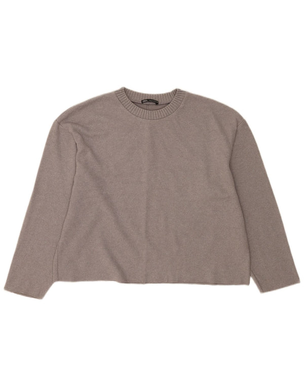 Zara Womens Crop Boat Neck Jumper Sweater UK 16 Large Grey Polyester