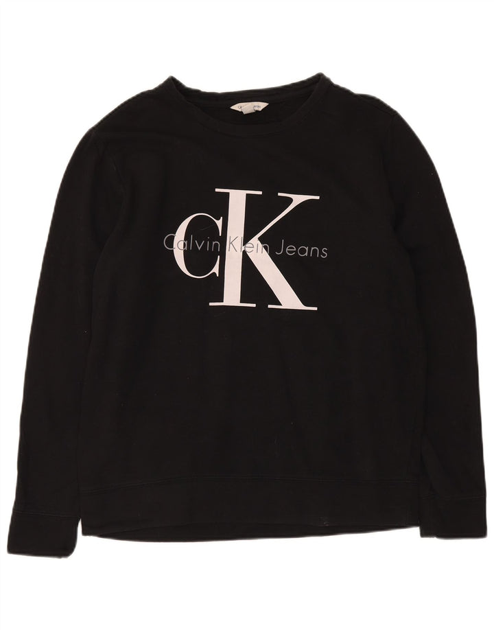 CALVIN KLEIN JEANS Hanorac grafic pentru bărbați Pulover mic, negru, bumbac
