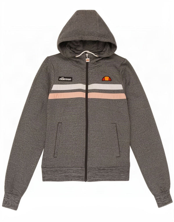 Pulover cu glugă cu fermoar pentru femei Ellesse UK 8 mic, gri, poliester color bloc