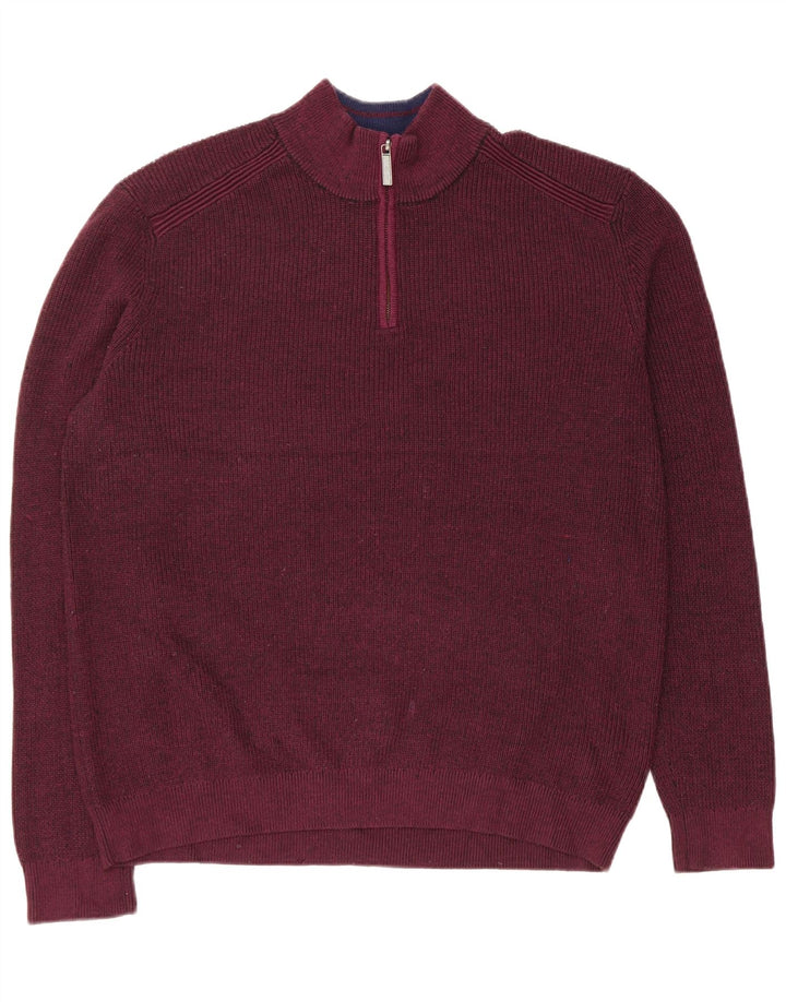 Pulover pentru bărbați Ted Baker, cu fermoar, cu gât, mărimea 6 2XL, poliester burgundă