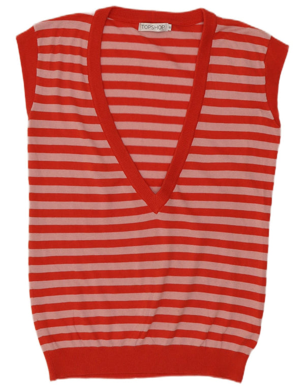 Topshop Womens Vest Tank Top UK 10 Bumbac cu dungi roșii mici