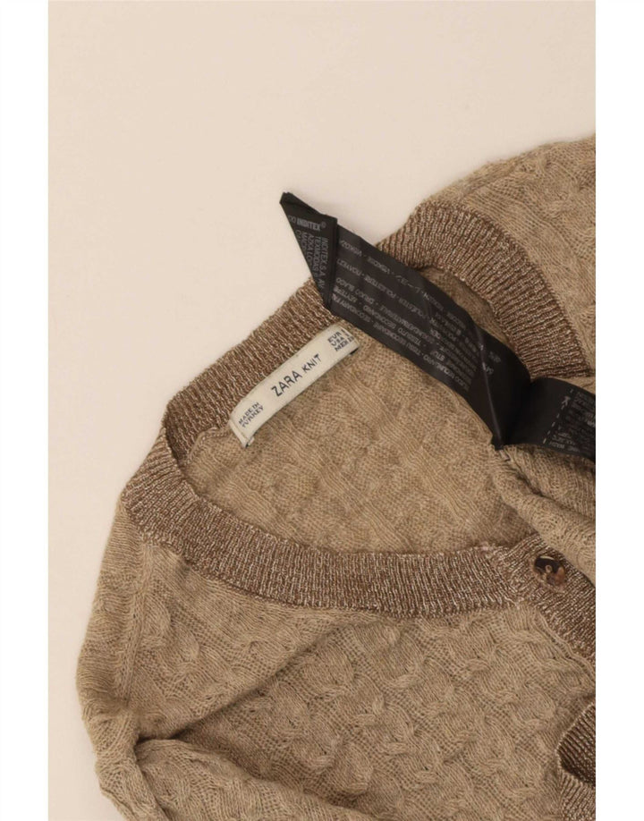 Pulover cardigan pentru femei Zara UK 8 Mic Bej Poliester
