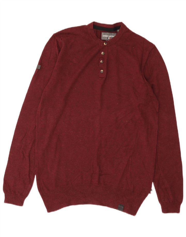 Pulover Superdry pentru bărbați, cu gât crew, bumbac mediu burgundă