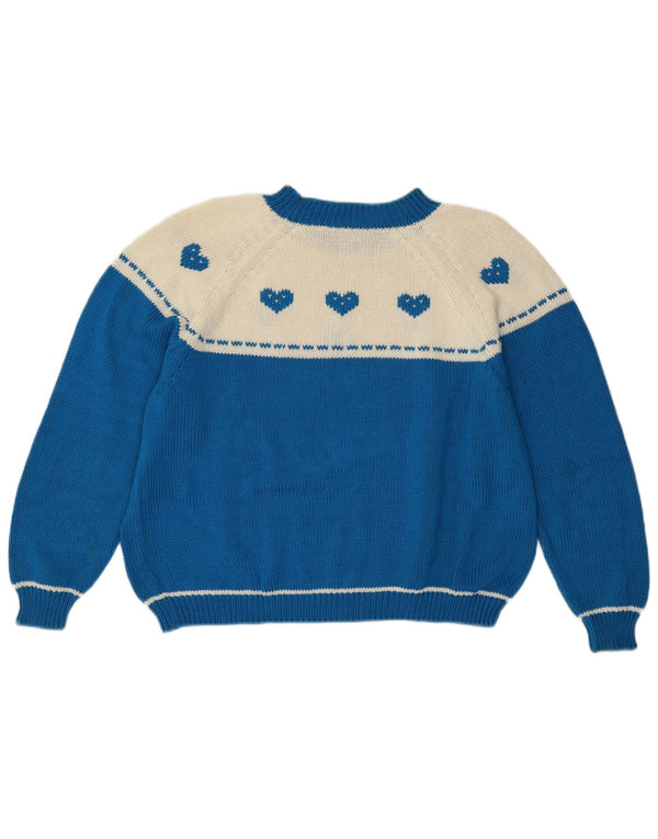 Pulover vintage pentru femei cu decolteu rotund Marea Britanie 14, inimă mare, albastră