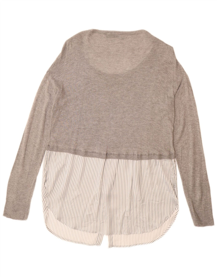 Pulover ZARA pentru damă, cu paragate, cu gât de barcă, UK 14, viscoză, gri mediu