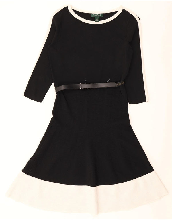 Rochie pentru femei Ralph Lauren cu mâneci 3/4 cu pulover UK 12 Medium Black Colorblock