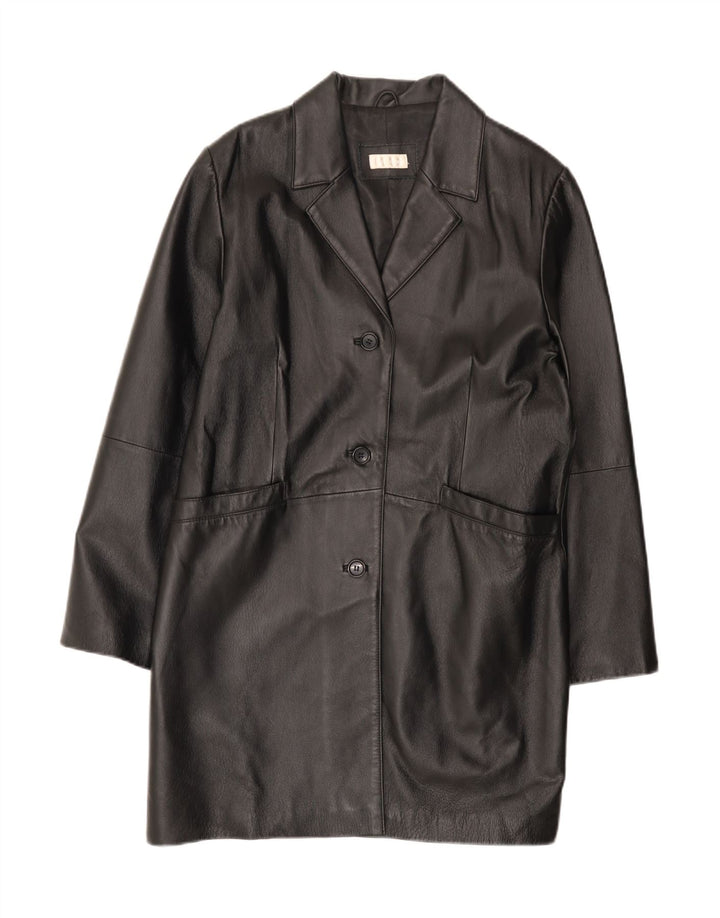 Palton din piele vintage pentru femei UK 18 XL din piele neagră