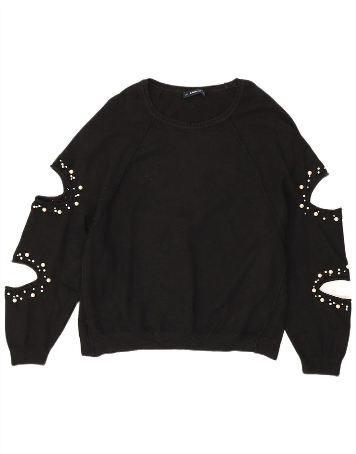 Pulover de damă ZARA cu gât de barcă supradimensionat UK 14 Medium Negru