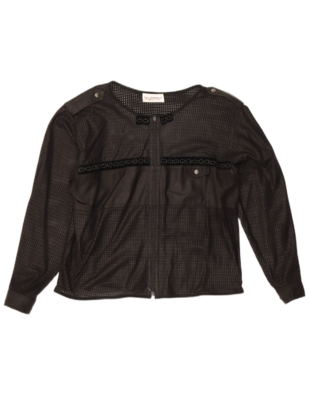 Top cardigan Byblos pentru femei Crop See Through UK 16 Large Black Geometric