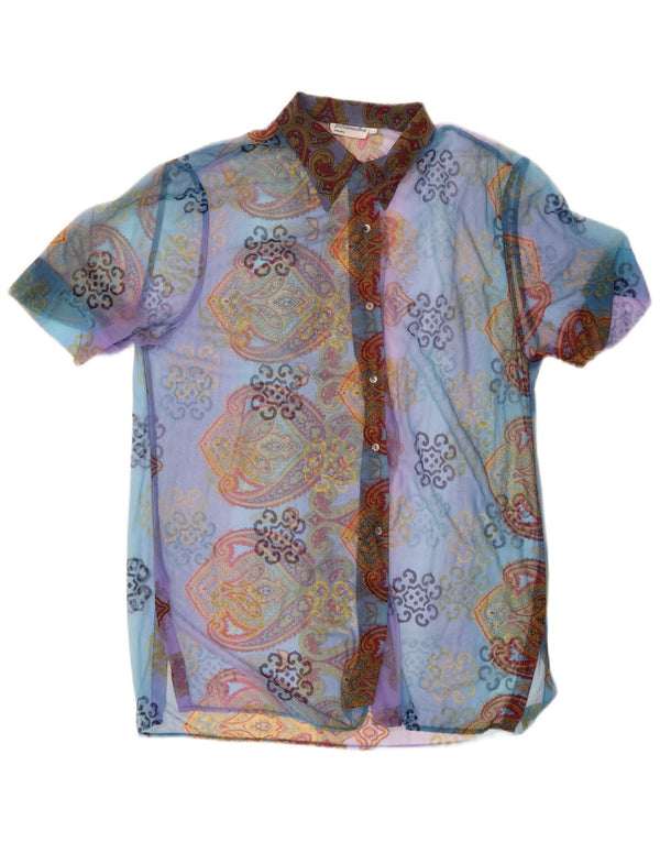 Bluză cămașă cu mânecă scurtă pentru femei VINTAGE IT 48 XL Blue Paisley