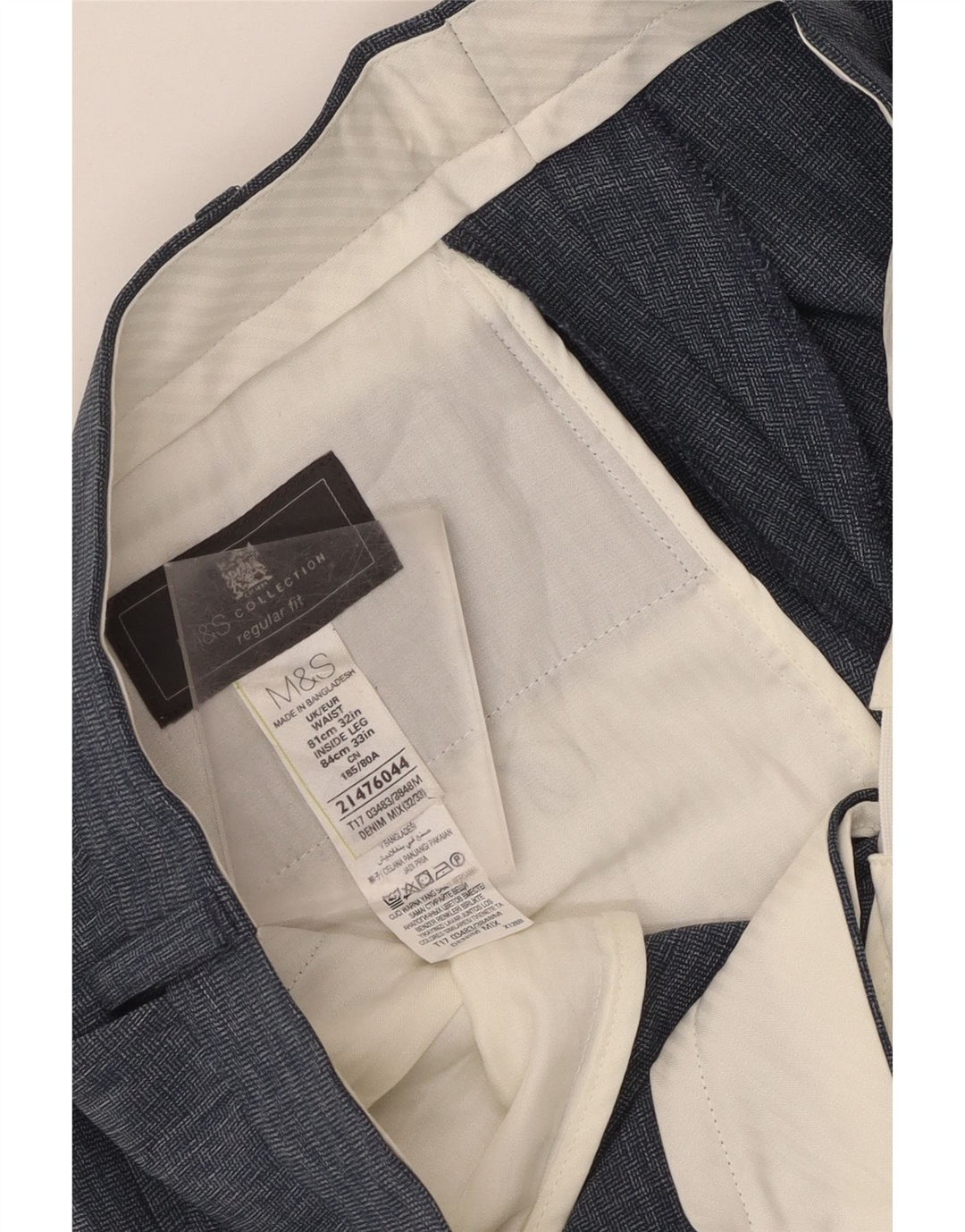 Pantaloni de costum pentru bărbați Marks & Spencer, cu ajustare normală, L32 L33, poliester albastru