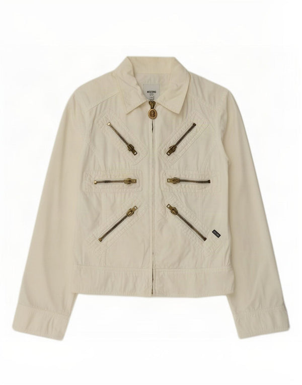 Moschino Bomber Jacket pentru femei UK 12 Medium Off White Bumbac