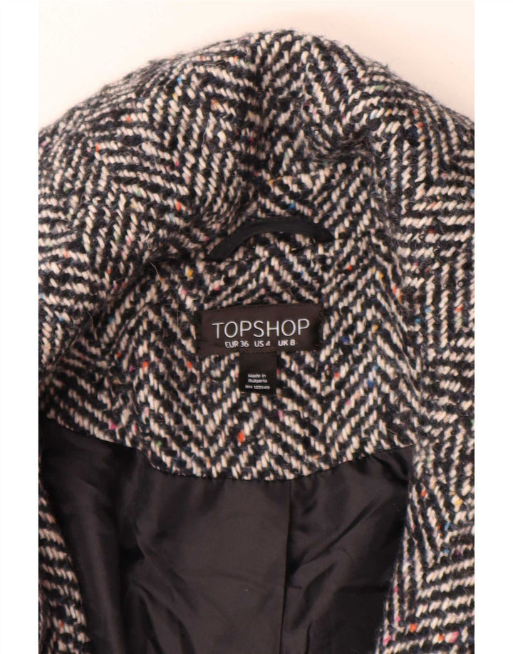 Topshop pardesiu supradimensionat pentru femei UK 8 Small Black Herringbone