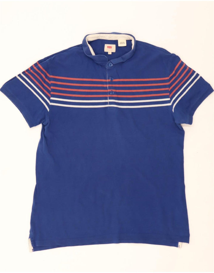 LEVI'S Mens Polo Shirt XL Blue Striped Cotton Vintage Levi's and Second-Hand Levi's from Messina Hembry 