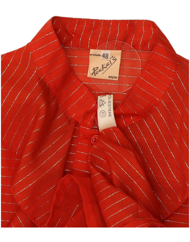 Bluză Vintage pentru femei cu volane în față Top IT 48 XL Poliester cu dungi roșii